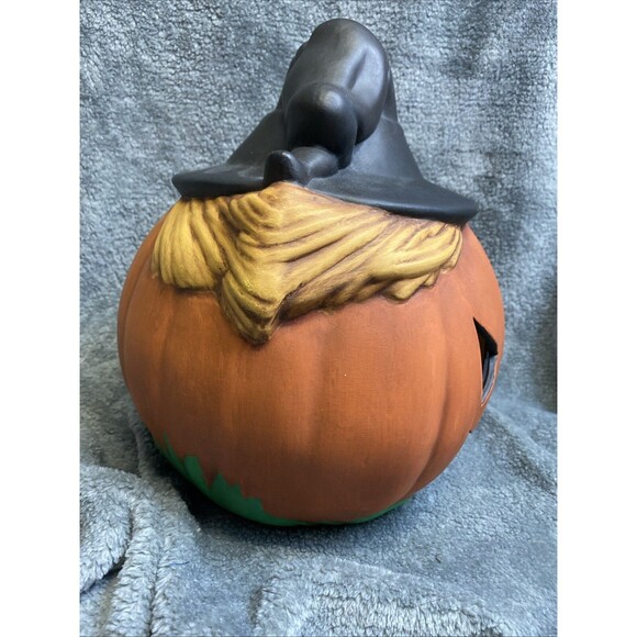 Halloween Vintage 1978 Pumpkin With Hat Ceramic, Hand Painted, Scarecrow Pumpkin - Picture 6 of 9